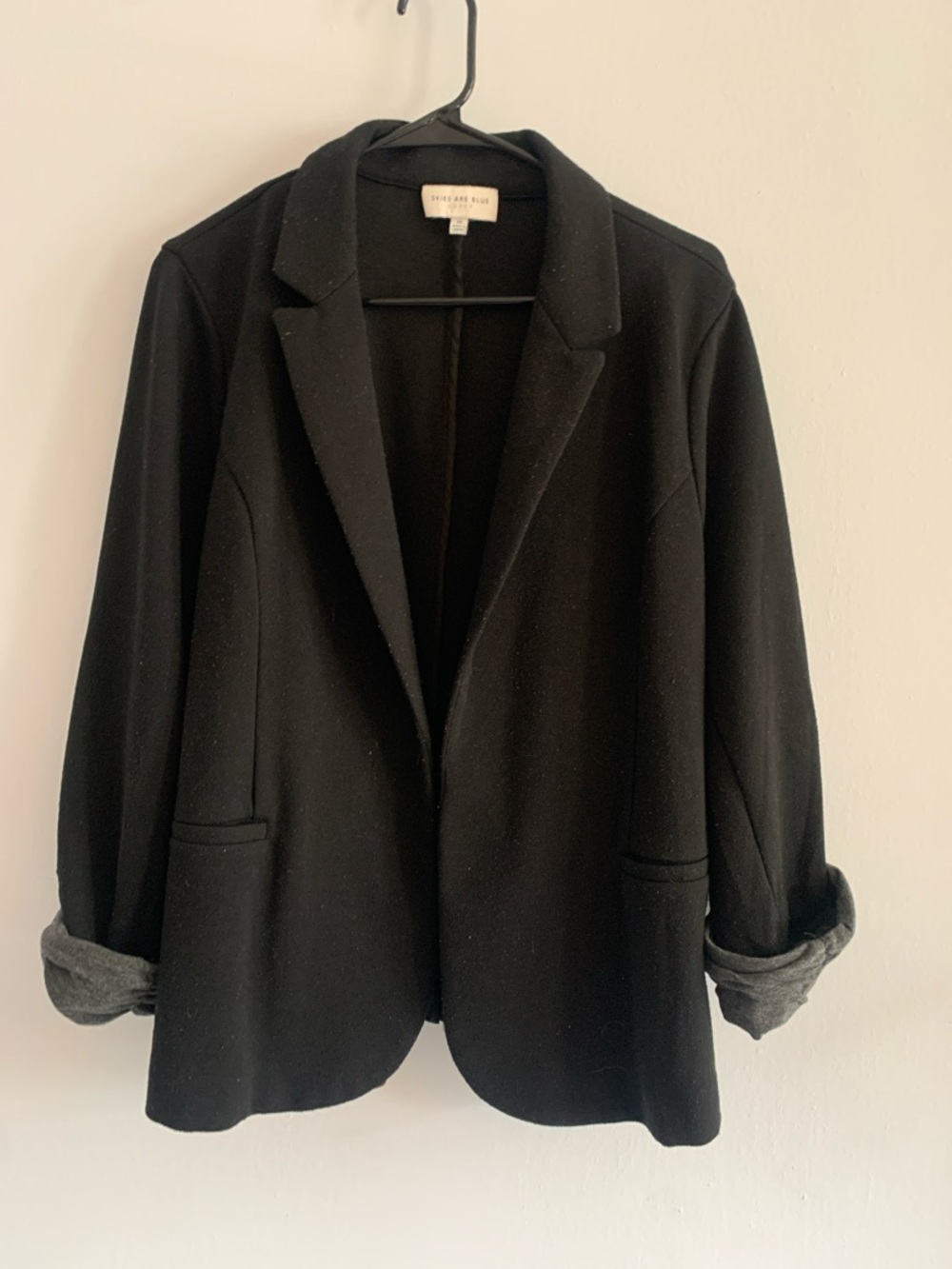 Skies Are Blue Black Open-Front Suit Jacket with Rolled Cuffs